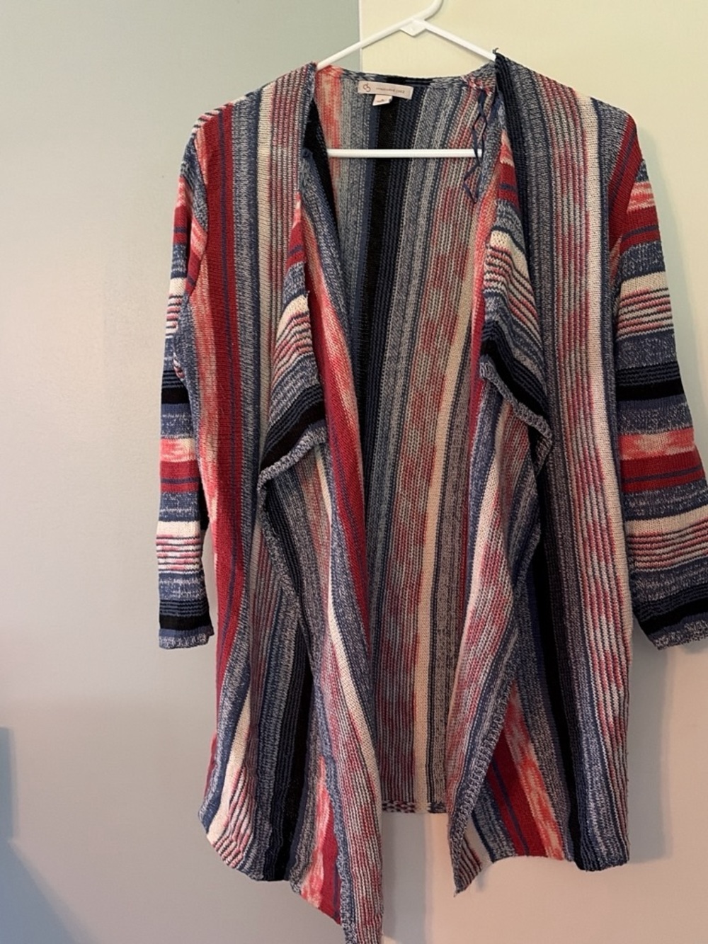 Open-Front Striped Cardigan Sweater - Red, Navy & Cream